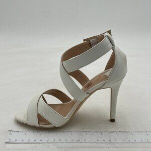 FSJ White Comfy Peep Toe Sandals High Heel Cross Strap Summer Dressy Shoes